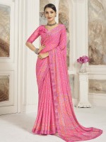 Pink Chiffon Printed Saree